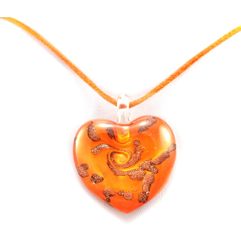 Murano Náhrdelník skleněné srdce - oranžová - Passione 2