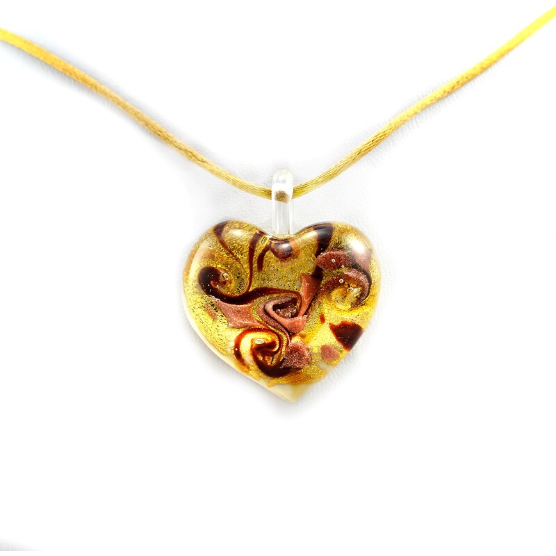 Murano Náhrdelník skleněné srdce - kombinace barev - zlatá - Passione 3