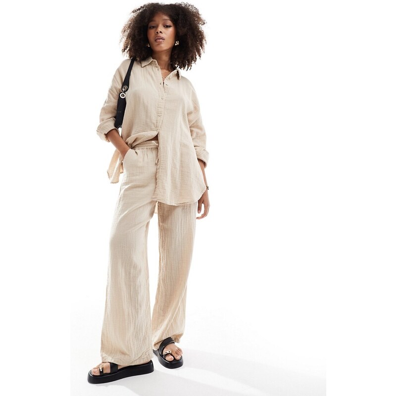 ONLY cheesecloth wide leg trouser co-ord in beige-Neutral 92076487
