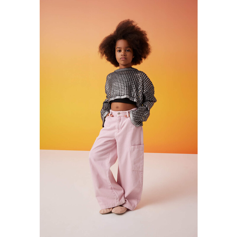 DEFACTO Girl Crop Crew Neck Pullover