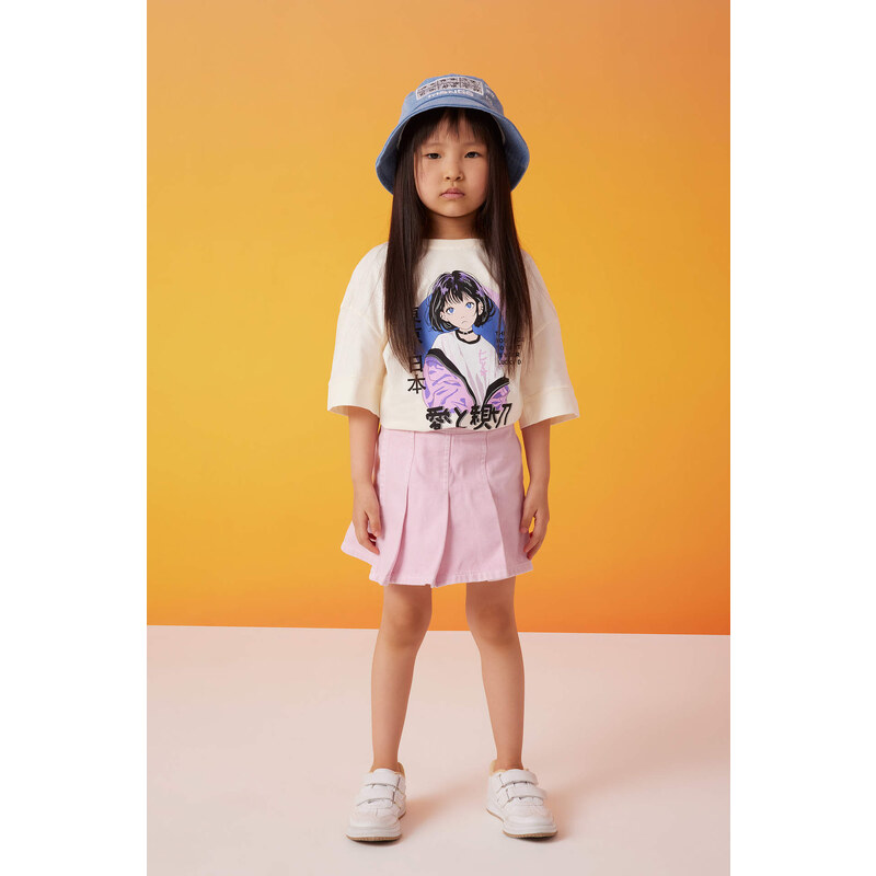 DEFACTO Girl Oversize Fit Printed Short Sleeve T-Shirt