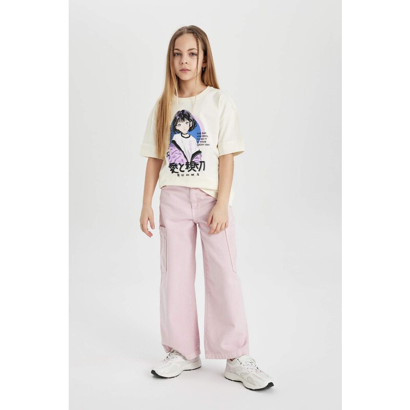 DEFACTO Girl Oversize Fit Printed Short Sleeve T-Shirt