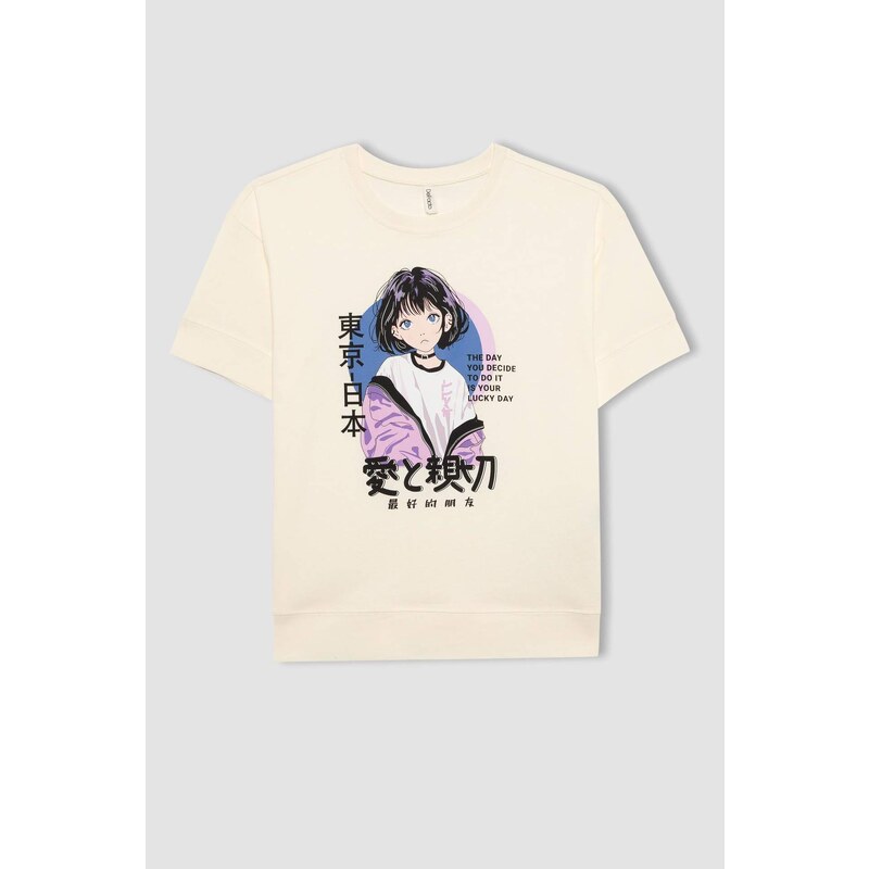 DEFACTO Girl Oversize Fit Printed Short Sleeve T-Shirt