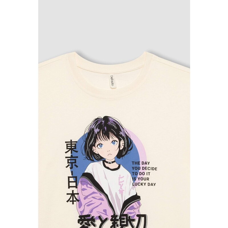 DEFACTO Girl Oversize Fit Printed Short Sleeve T-Shirt