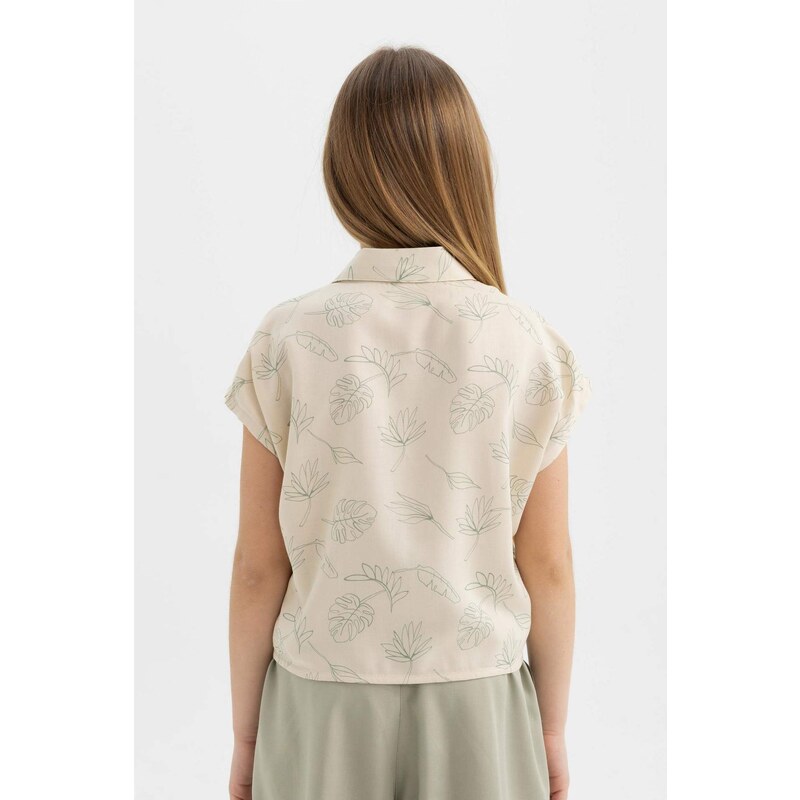 DEFACTO Girl Patterned Short Sleeve Crop Shirt