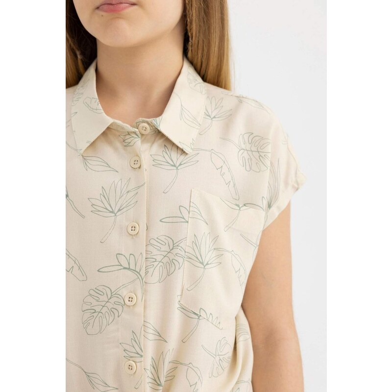 DEFACTO Girl Patterned Short Sleeve Crop Shirt