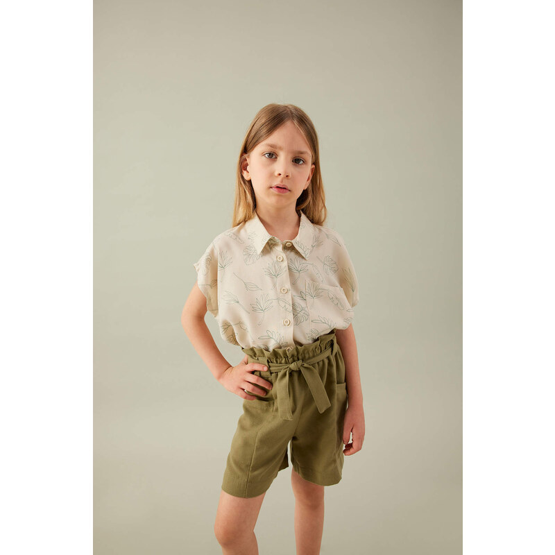 DEFACTO Girl Patterned Short Sleeve Crop Shirt