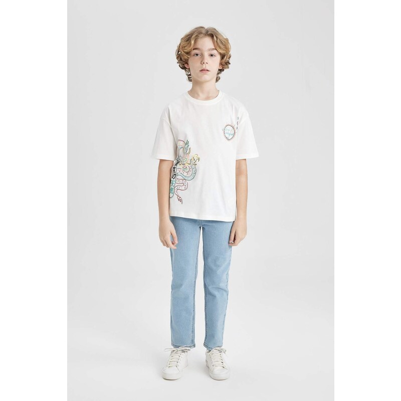 DEFACTO Boy Oversize Fit Crew Neck Printed Short Sleeve T-Shirt