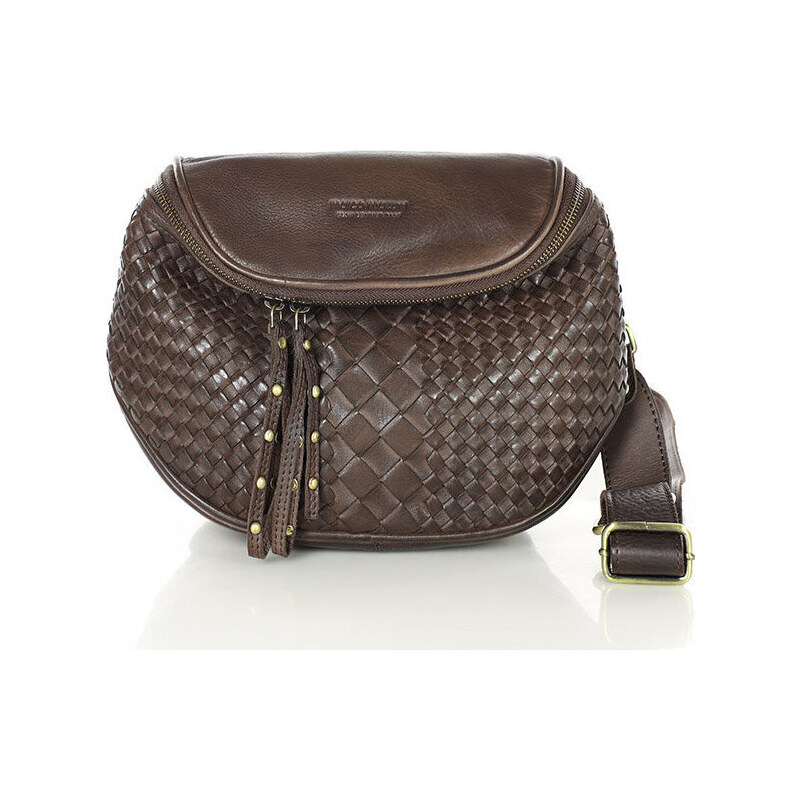 MARCO MAZZINI KOŽENÁ PLETENÁ CROSSBODY - TMAVĚ HNĚDÁ