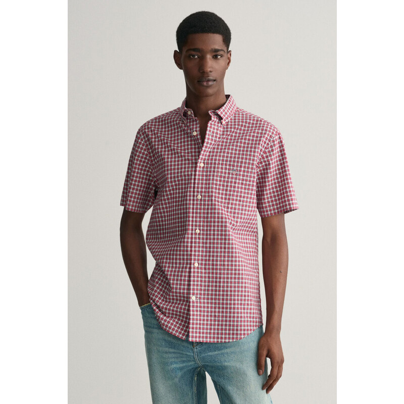 KOŠILE GANT REG POPLIN MICROCHECK SS SHIRT RUBY RED