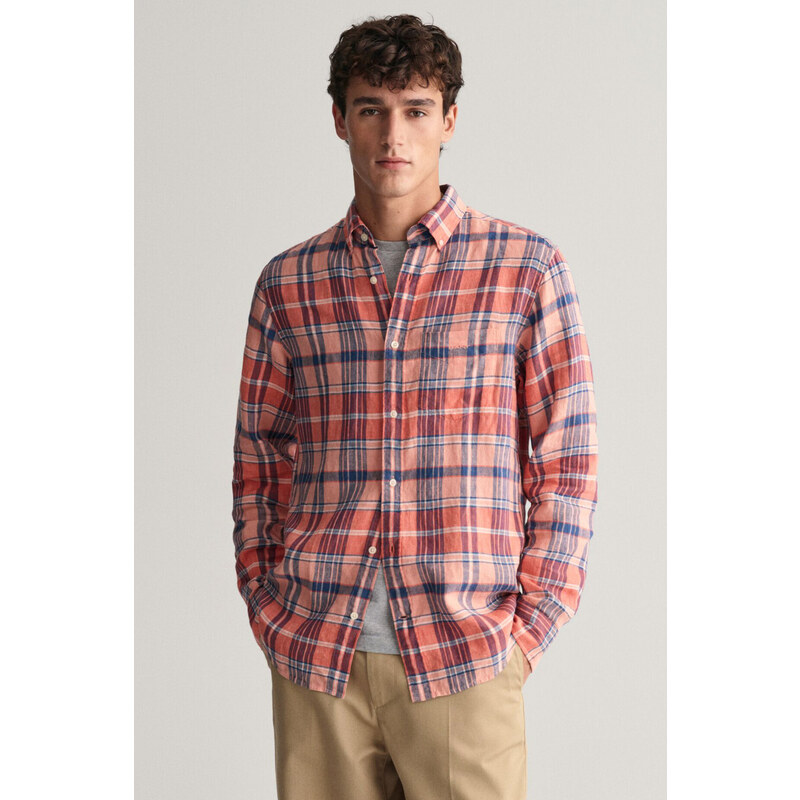KOŠILE GANT REG LINEN MADRAS SHIRT PEACHY PINK