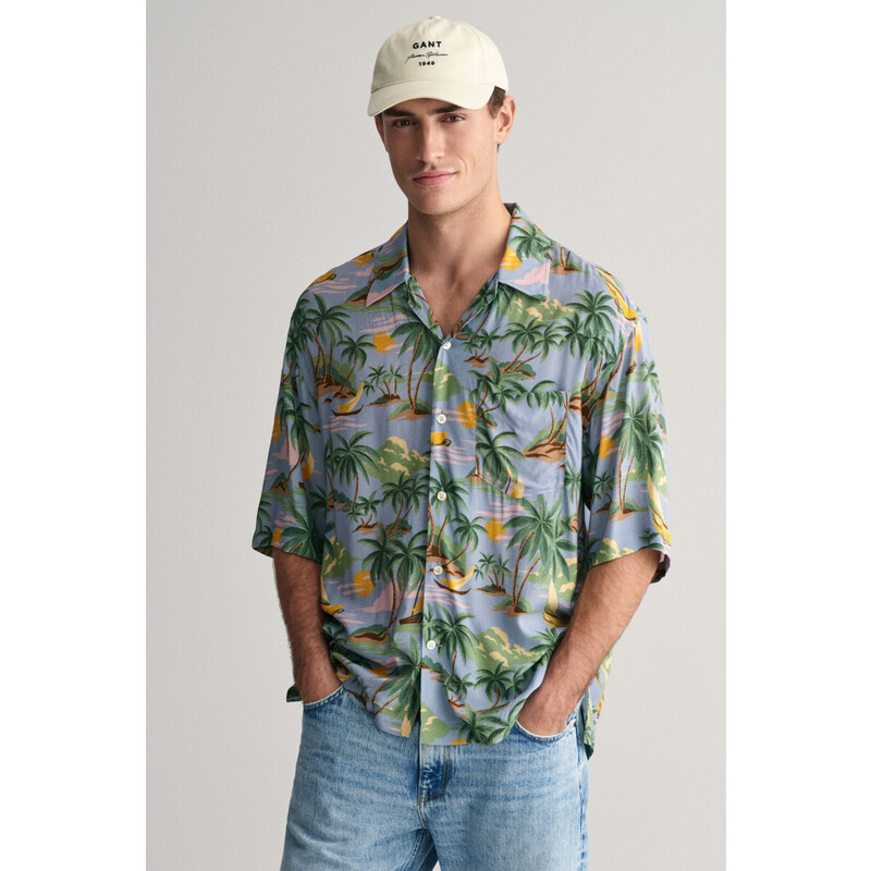 KOŠILE GANT REL VISCOSE HAWAII PRINT SS SHIRT DOVE BLUE