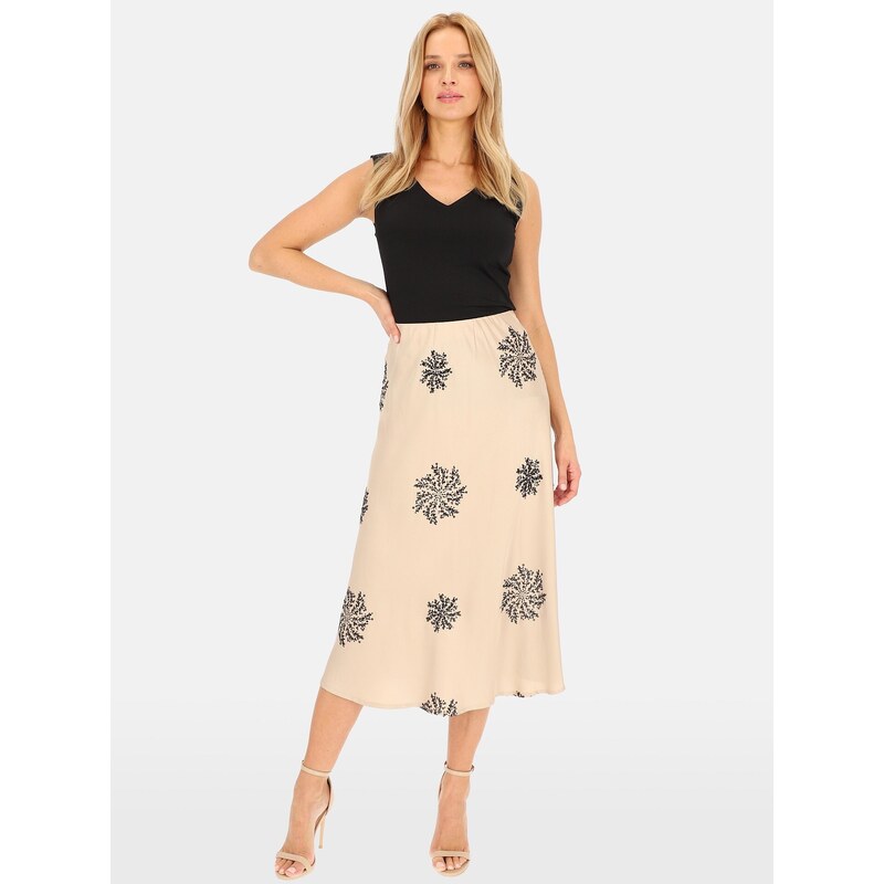 PERSO Womans Womens midi skirt decorated with sequin embroidery