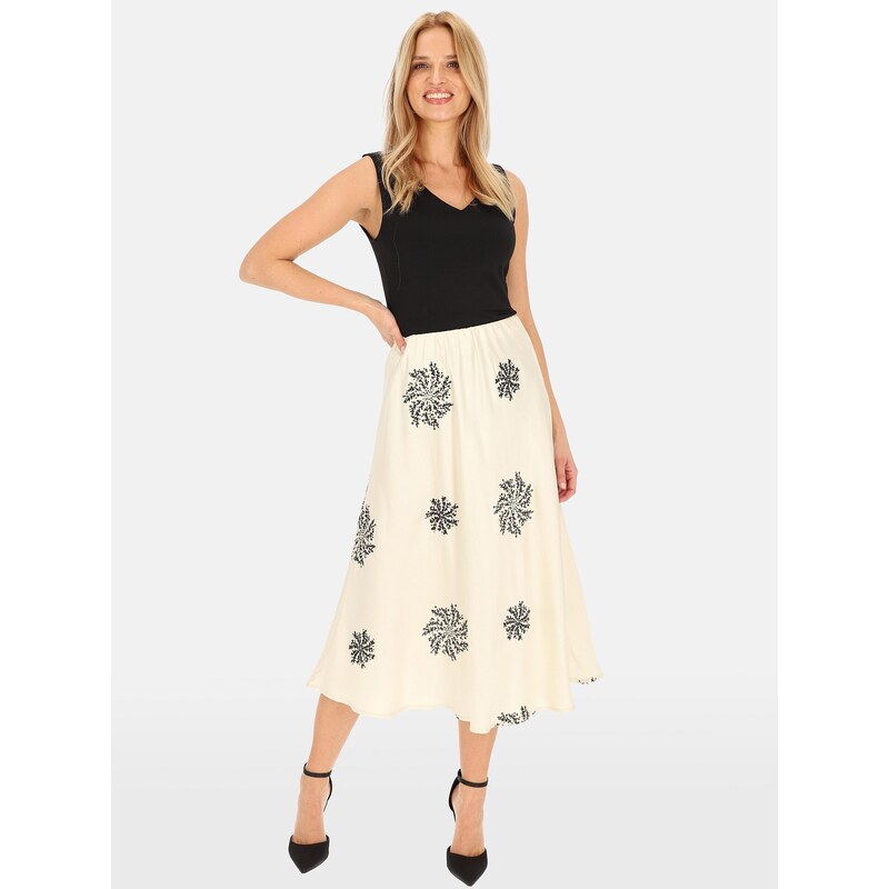 PERSO Womans Womens midi skirt decorated with sequin embroidery