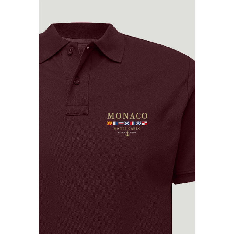 Polo Tričko Slim Fit, Barva Bordó, s Potiskem Monte Carlo