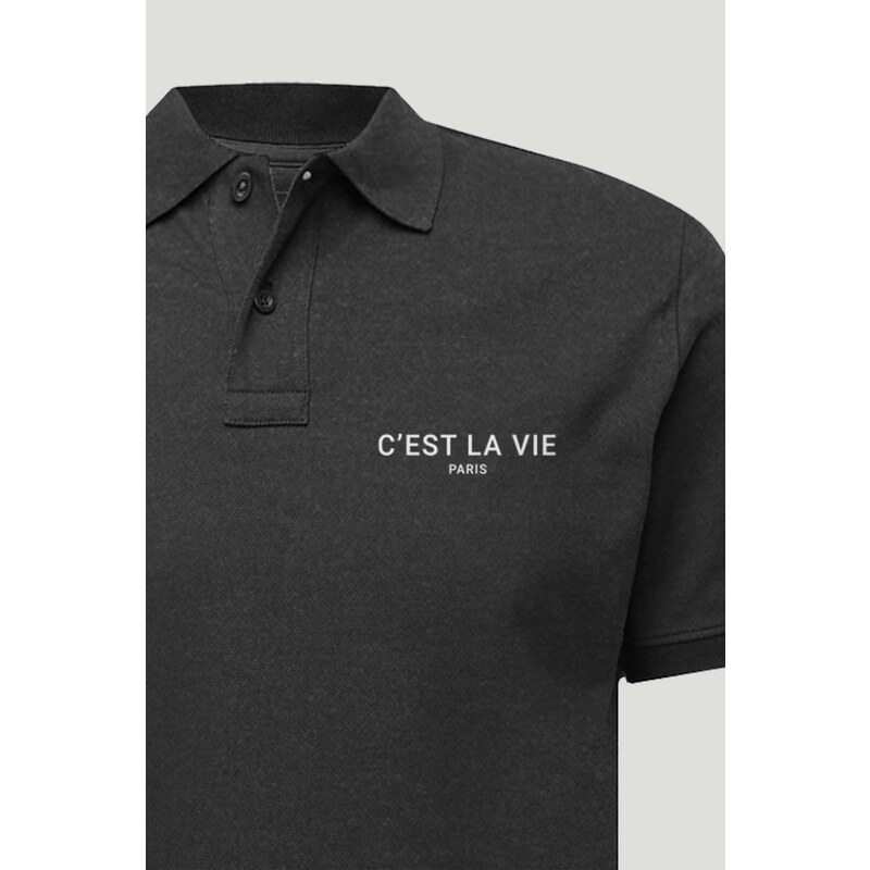 Polo Tričko Slim Fit, Barva Železitě Šedá, s Potiskem CEst La