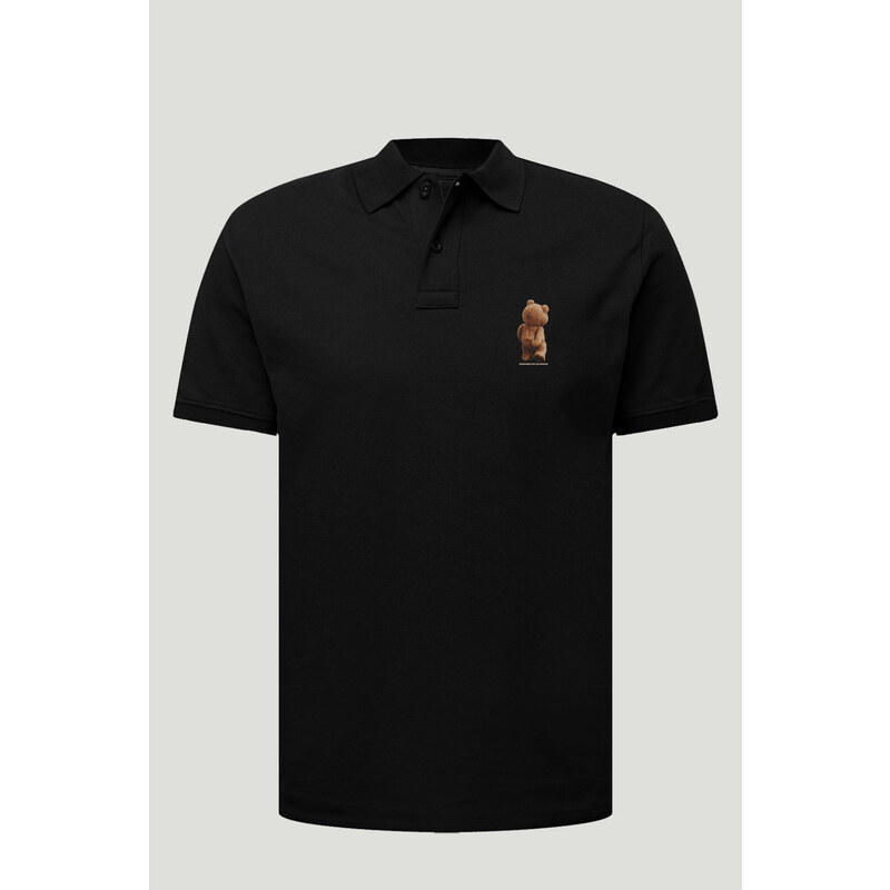 Polo Tričko Slim Fit, Barva Černá, s Potiskem Teddys Opinion