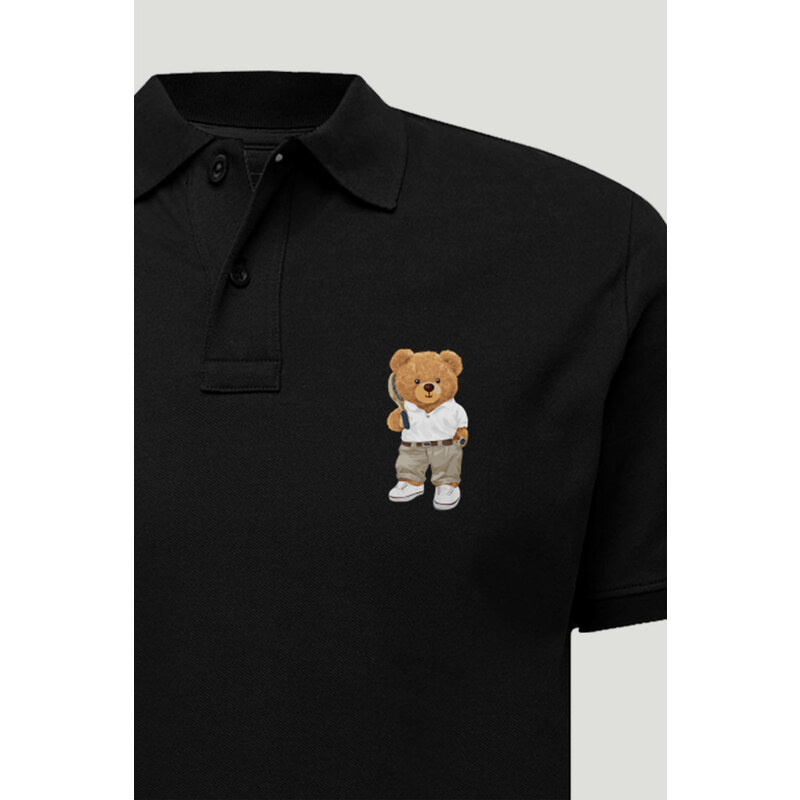 Polo Tričko Slim Fit, Barva Černá, s Potiskem Prestige Teddy