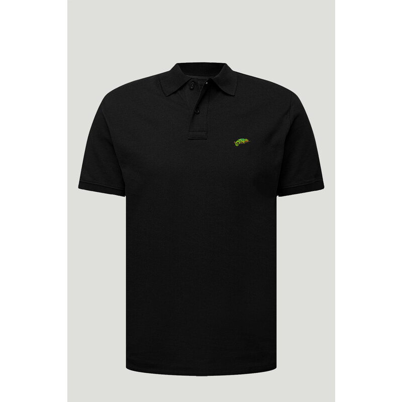 Polo Tričko Slim Fit, Barva Černá, s Potiskem Chameleon