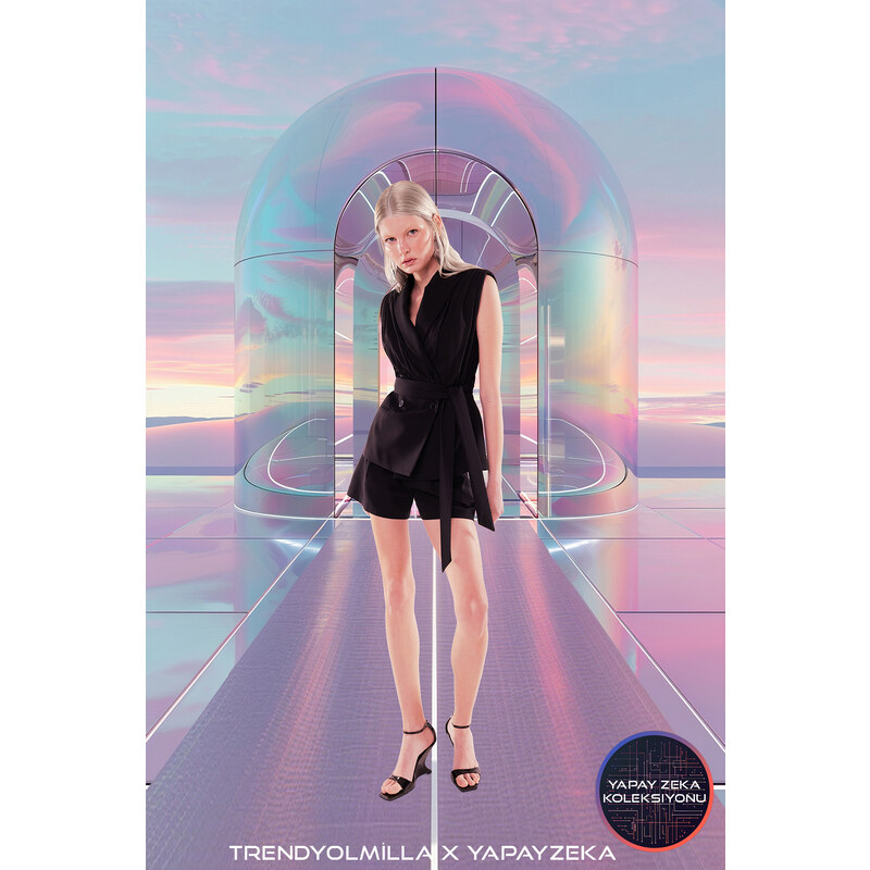Trendyol X Artificial Intelligence Black Slim Tulle Detailed