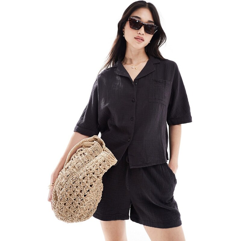 ONLY cheesecloth button down shirt co-ord in wash black 109602441