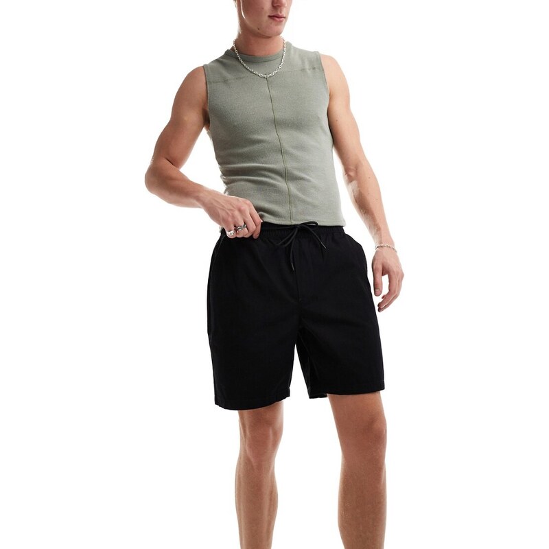 ONLY & SONS pull on twill short in black