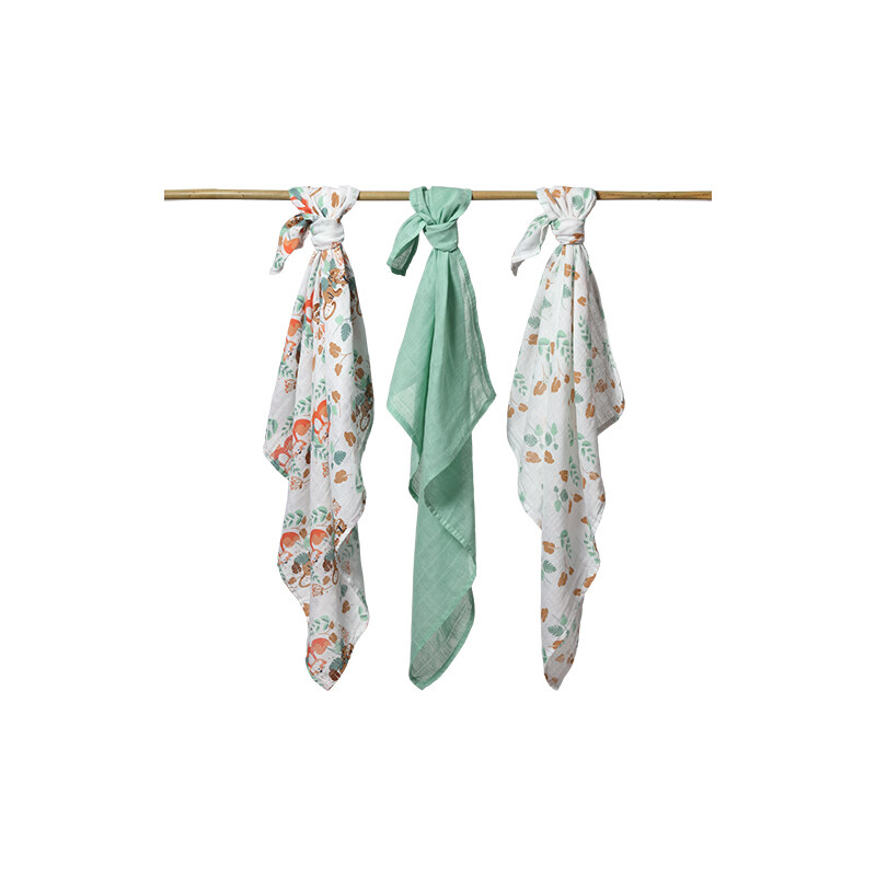 BabyOno Pleny mušelínové - Super soft 3ks - Liška a Tygr