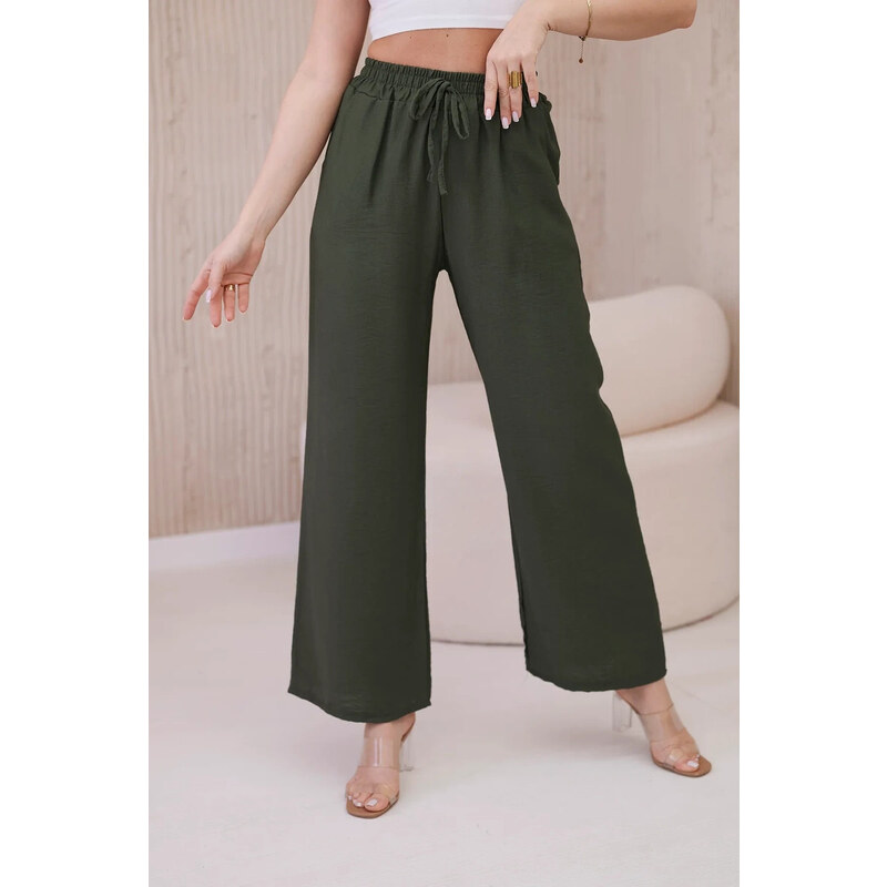K-Fashion Viskózové kalhoty se širokými nohavicemi khaki 92194418
