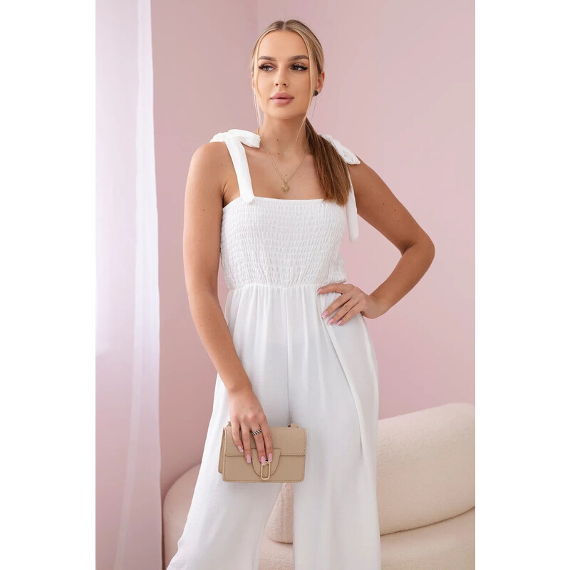 K-Fashion Overal na ramínka s volánkovým topem ecru
