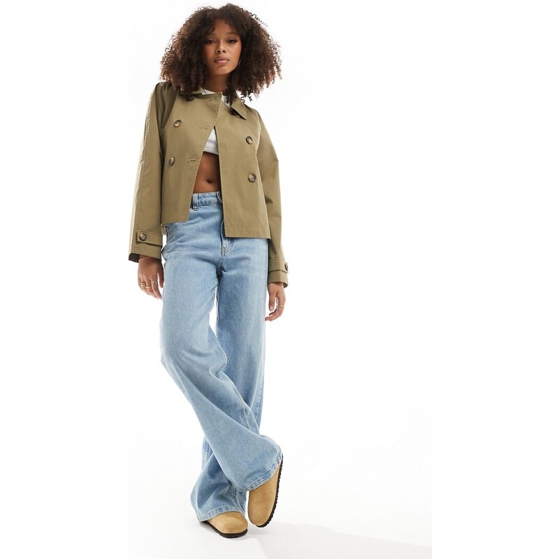 ONLY short trench coat in khaki-Green 115493537