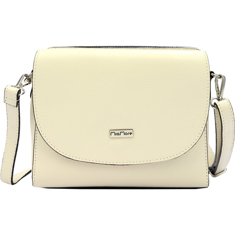 Kožená crossbody kabelka MiaMore 01-067 krémová