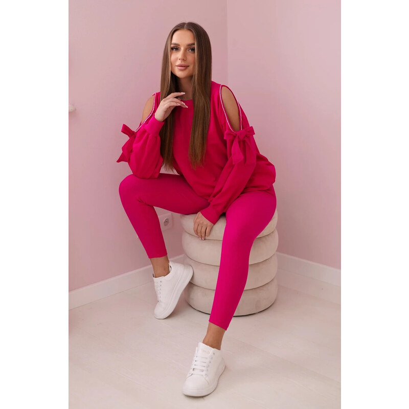 K-Fashion Sada mikiny s mašlí na rukávech a legínách fuchsie
