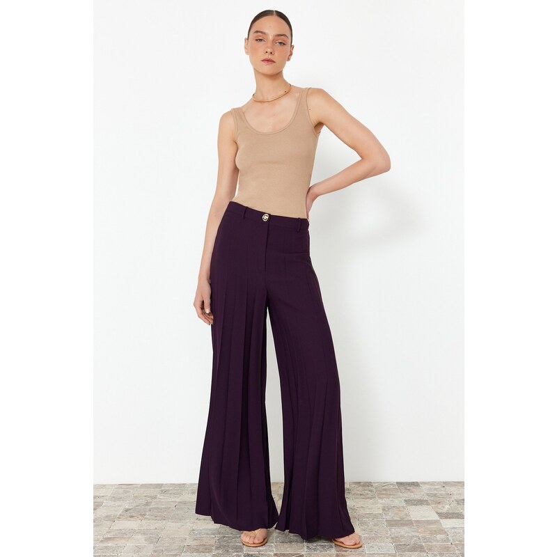 Trendyol Plum Palazzo/Extra široké plisované tkané kalhoty 107066042