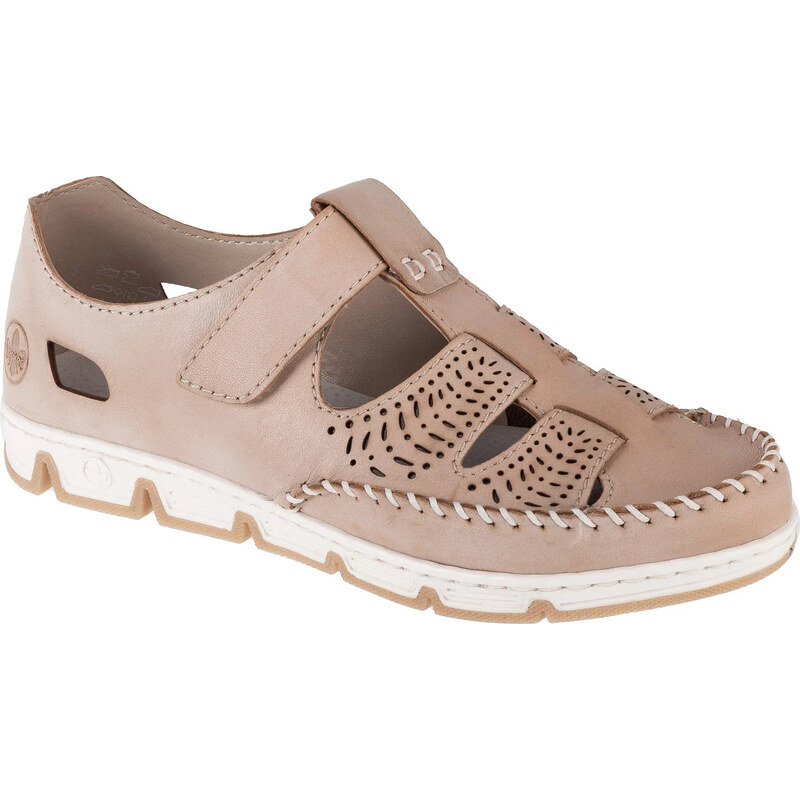 Béžové dámské kožené sandály s prošíváním Rieker Shoes 49958-61