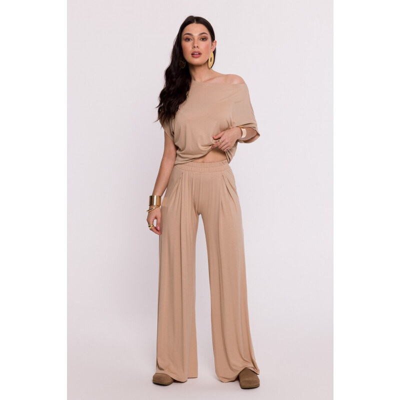 BeWear B289 Kalhoty z viskózy s elastickým pasem - cappuccino