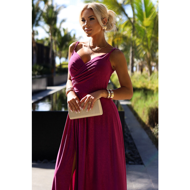 CHIARA Elegantní dlouhé dámské maxi šaty ve fuchsijové barvě s