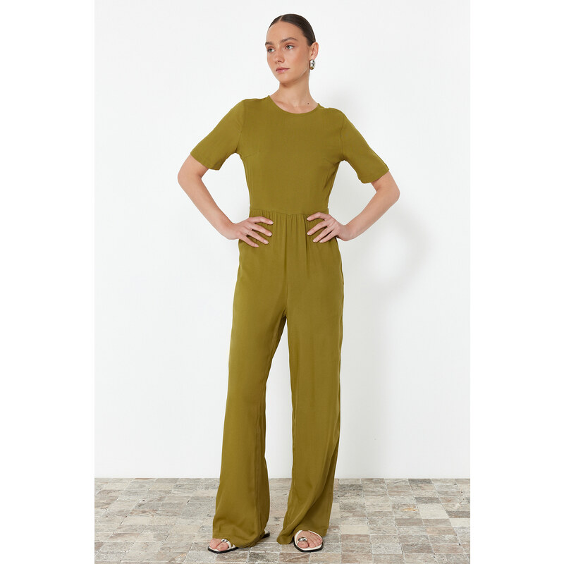 Trendyol Khaki Patterned Viscose Maxi Woven Jumpsuit 107076462