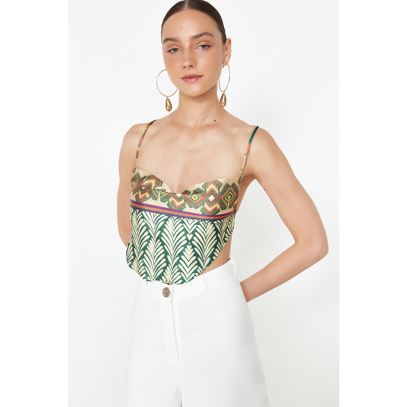 Trendyol Limited Edition Yellow Satin Patterned Crop Strappy Woven 107076464