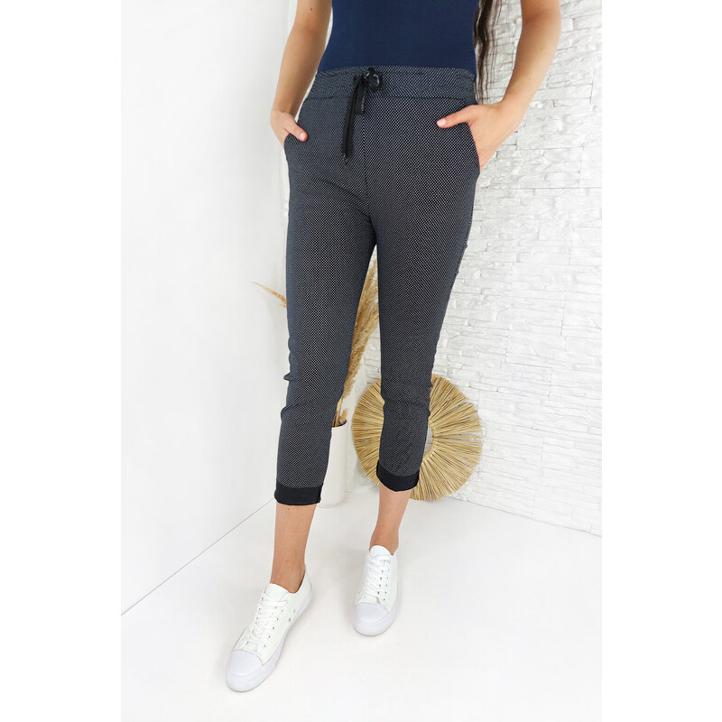 Italian style Černé kalhoty s puntíky MA-2068B 92572035