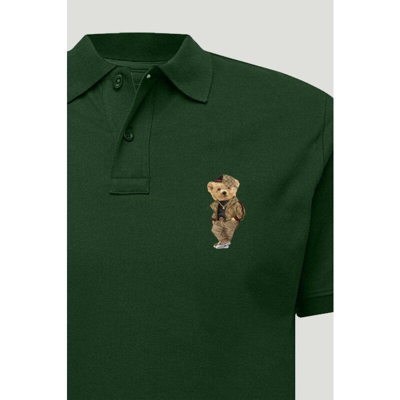 Polo Tričko Slim Fit, Barva Zelená, s Potiskem Rich Teddy