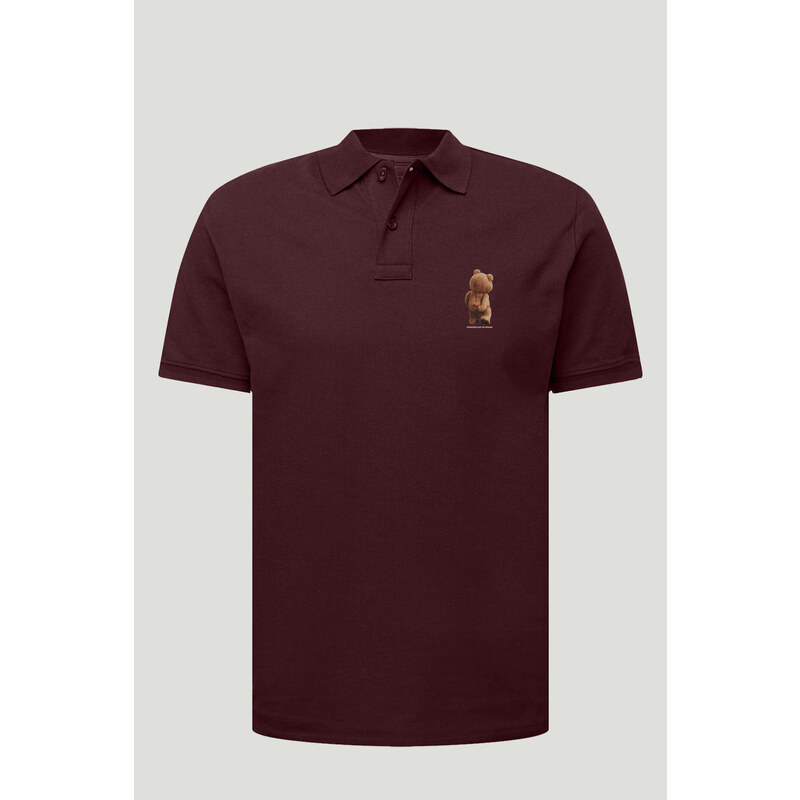 Polo Tričko Slim Fit, Barva Bordó, s Potiskem Teddys Opinion