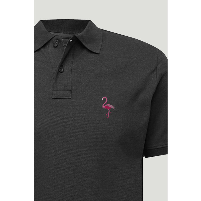 Polo Tričko Slim Fit, Barva Železitě Šedá, s Potiskem Pink