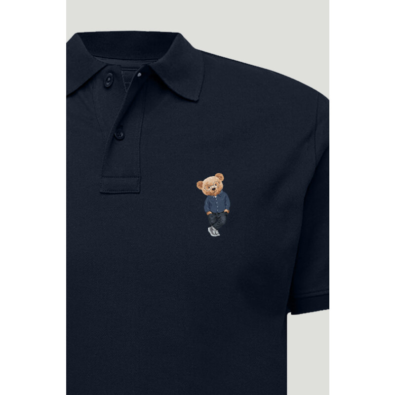 Polo Tričko Slim Fit, Barva Modrá, s Potiskem Mr Nice Guy Teddy