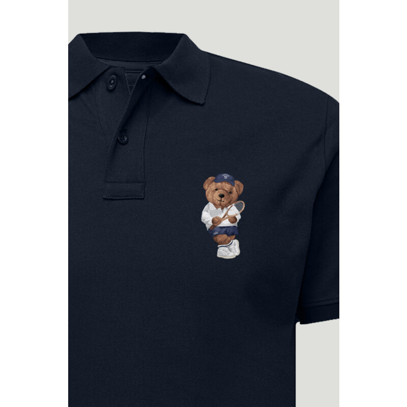 Polo Tričko Slim Fit, Barva Modrá, s Potiskem Tennis Teddy