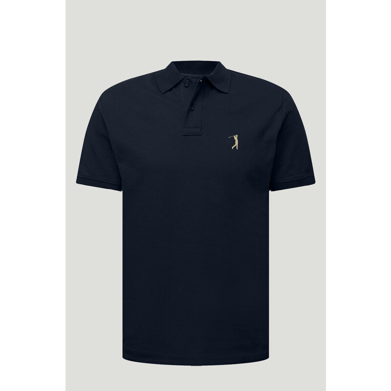 Polo Tričko Slim Fit, Barva Modrá, s Potiskem Golf Logo Minimal