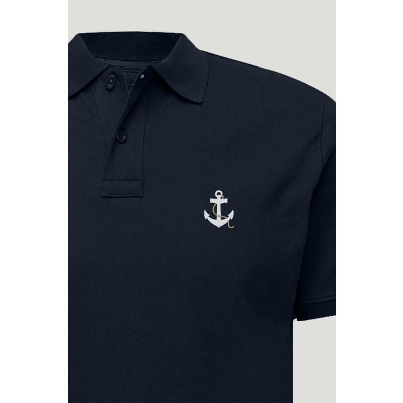 Polo Tričko Slim Fit, Barva Modrá, s Potiskem Anchor