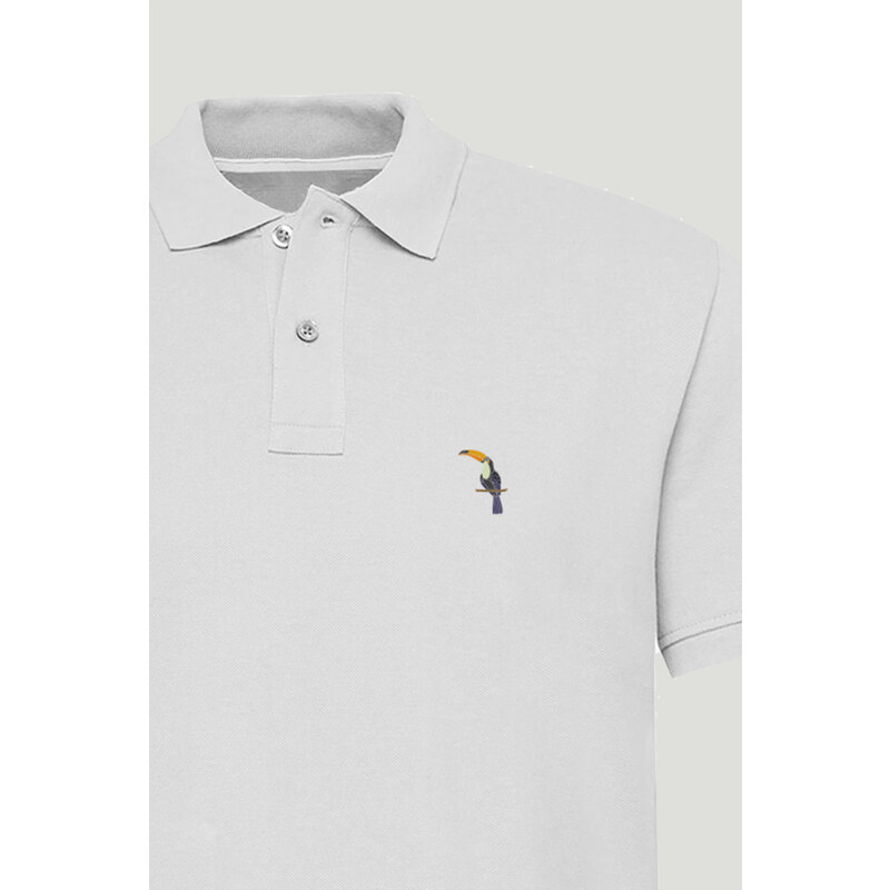 Polo Tričko Slim Fit, Barva Bílá, s Potiskem Toucan