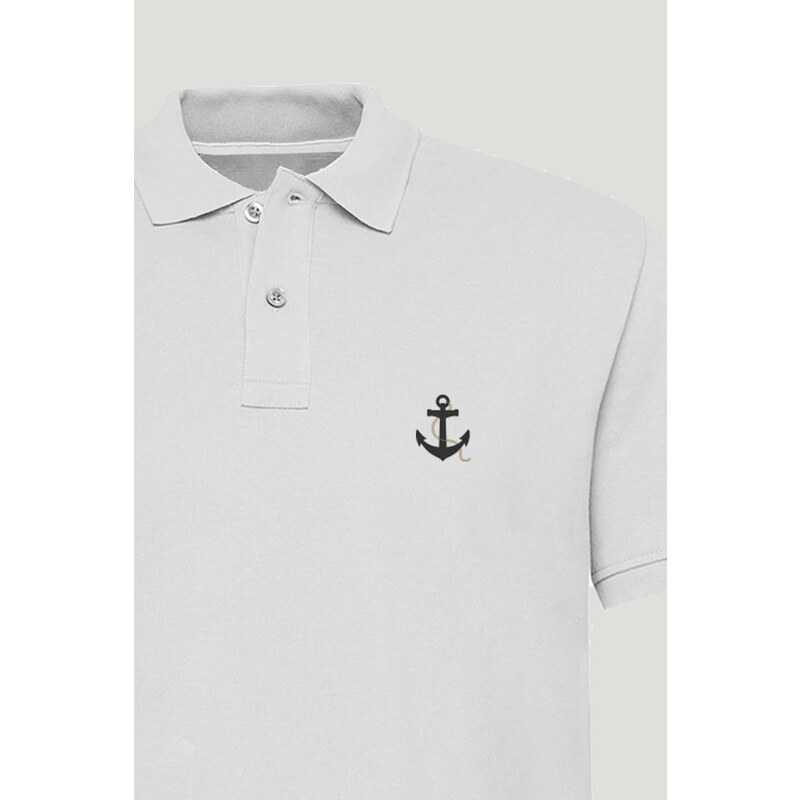 Polo Tričko Slim Fit, Barva Bílá, s Potiskem Anchor