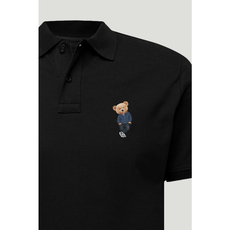 Polo Tričko Slim Fit, Barva Černá, s Potiskem Mr Nice Guy Teddy