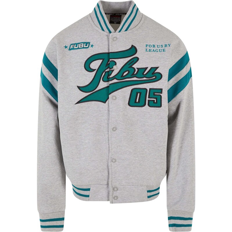 FUBU Mikina Varsity šedý melír / petrolejová / smaragdová /
